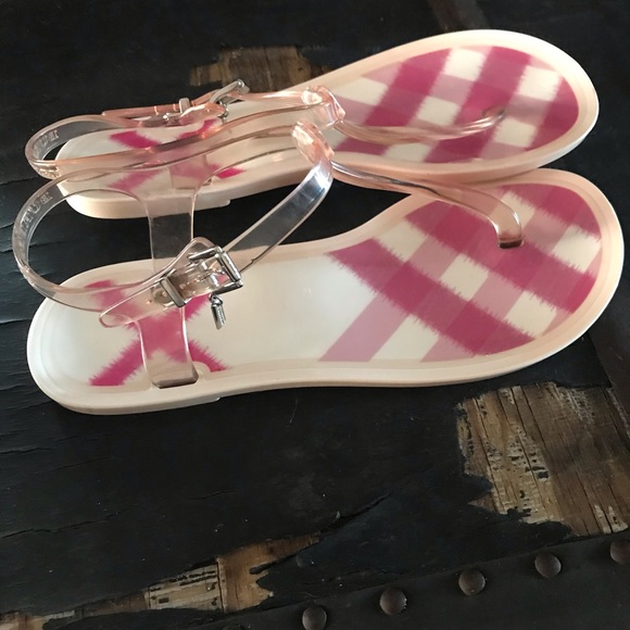 BURBERRY PINK T- STRAP Rubber Sandals - Picture 4 of 6